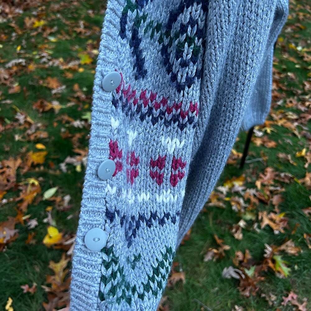 Vintage Croquet Club Boho Knit Cardigan Sweater Gray Patterned Sleeves Size M - Picture 6 of 7